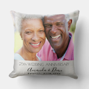 25th wedding anniversary photo silver stylish cushion