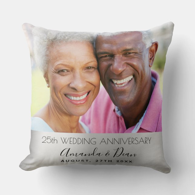 25th wedding anniversary photo silver stylish cushion (Front)