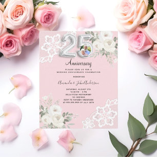 25th wedding anniversary pink photo invitation