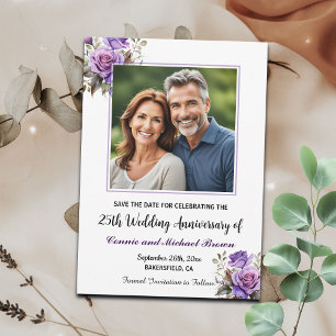 25th Wedding Anniversary Purple Roses Photo Save The Date