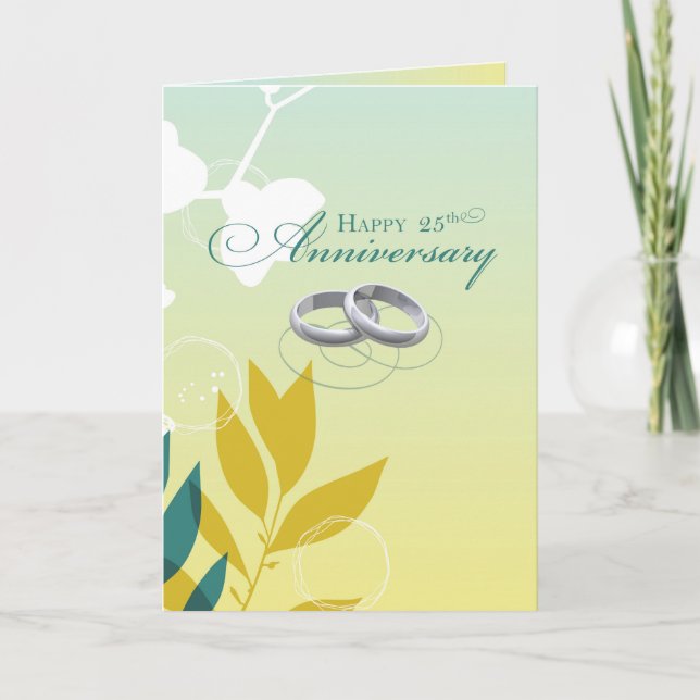 25th Wedding Anniversary Religious Rings on Green Card (Front)