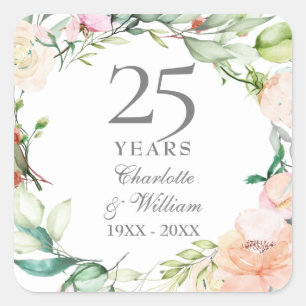 25th Wedding Anniversary Roses Floral Garland  Square Sticker