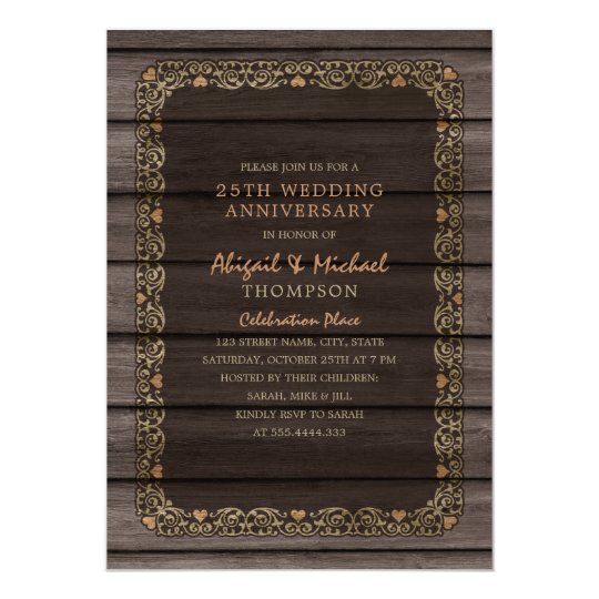 25th Wedding Anniversary Rustic Wood Country Party Card