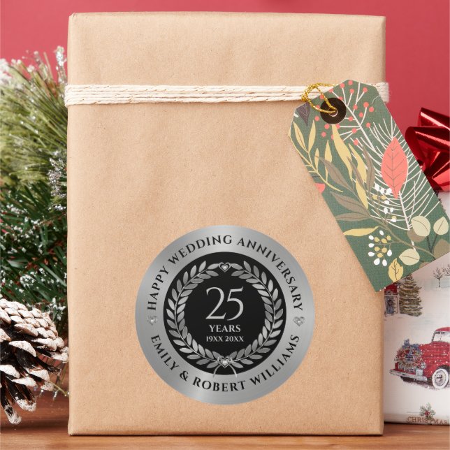 25th wedding anniversary silv laurel wreath Dinner Classic Round Sticker (Holiday)
