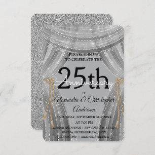 25th Wedding Anniversary Silver and Black Sparkle Invitation