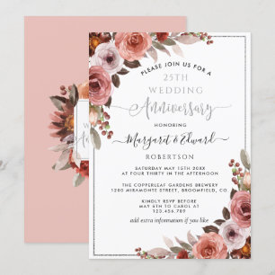 25th Wedding Anniversary, Silver Blush Floral Invitation