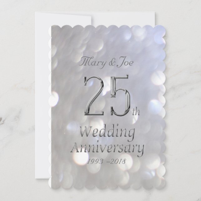 25th Wedding Anniversary Silver Bokeh Typography Card (Front)