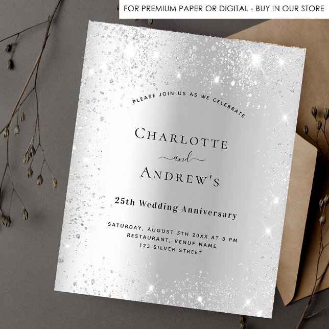 25th wedding anniversary silver budget invitation flyer (Creator Uploaded)