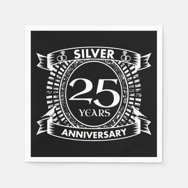 25th wedding anniversary silver crest napkin (Front)