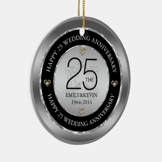 25th Wedding Anniversary & Silver Design Ceramic Ornament (Right)