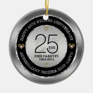 25th Wedding Anniversary & Silver Design Ceramic Ornament