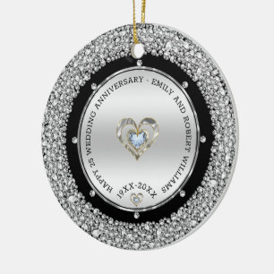 25th Wedding Anniversary Silver & Diamonds Ceramic Ornament