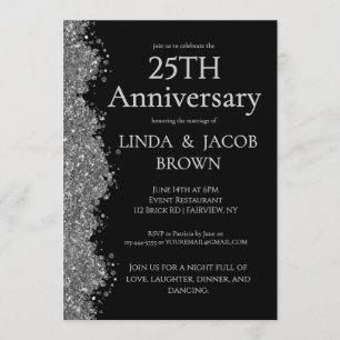 25th Wedding Anniversary Silver Faux Glitter  Invitation