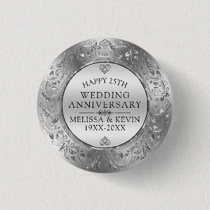 25th wedding anniversary Silver Floral Frame 3 Cm Round Badge