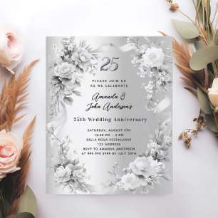 25th wedding anniversary silver florals invitation