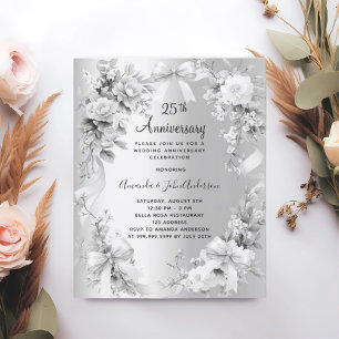 25th wedding anniversary silver florals invitation