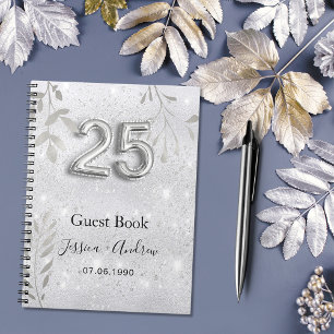 25th wedding anniversary silver foliage guest book