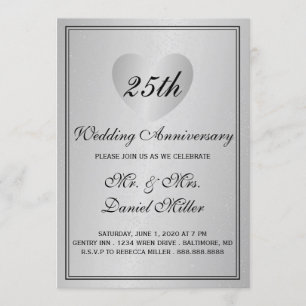 25th Wedding Anniversary Silver Glam Heart Invitation