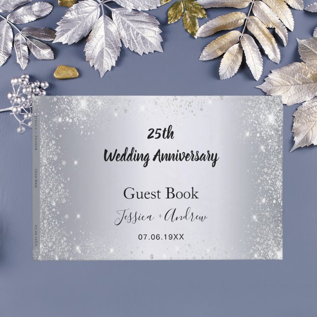 25th wedding anniversary silver glitter dust guest book (Creator Uploaded)