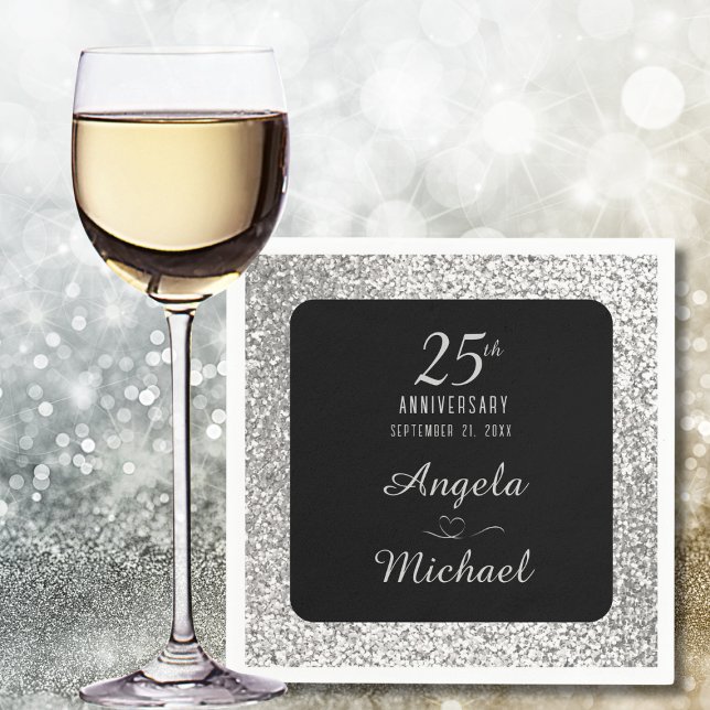 25th Wedding Anniversary Silver Glitter Elegant Napkin (Creator Uploaded)