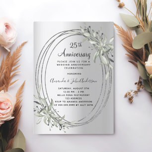 25th wedding anniversary silver greenery invitation