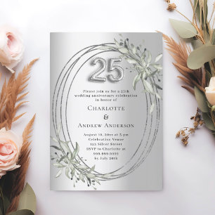 25th wedding anniversary silver greenery invitation