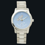 25th Wedding Anniversary silver heart balloon Watch<br><div class="desc">Personalized 25th silver wedding anniversary watch. The design has a blue face with two silver heart balloons floating in the sky. Each balloon has space for the name of the husband and wife. A beautiful gift for a man on his silver wedding anniversary. Matching cards are also available in this...</div>