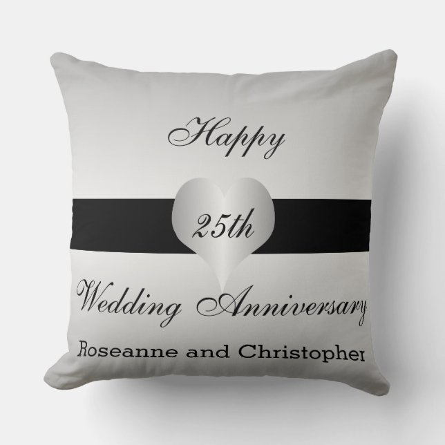 25th Wedding Anniversary Silver Heart Cushion (Front)