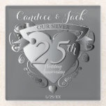 25th Wedding Anniversary Silver Heart Emblem Glass Coaster<br><div class="desc">An original 3D heart emblem to mark their 25th silver wedding anniversary,  doesn't it make an awesome anniversary gift!</div>