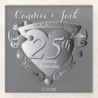 25th Wedding Anniversary Silver Heart Emblem