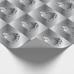 25th Wedding Anniversary Silver Heart Emblem Wrapping Paper