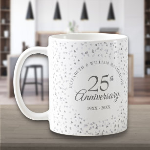 25th Wedding Anniversary Silver Hearts Coffee Mug