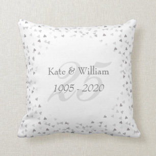 25th Wedding Anniversary Silver Hearts Confetti Cushion