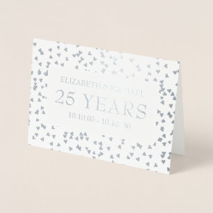 25th Wedding Anniversary Silver Hearts Confetti  Foil Card