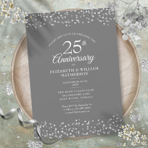 25th Wedding Anniversary Silver Hearts Confetti Invitation