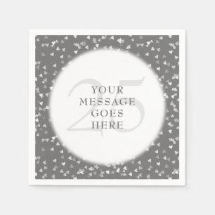 25th Wedding Anniversary Silver Hearts Confetti Napkin