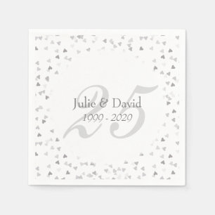 25th Wedding Anniversary Silver Hearts Confetti Napkin