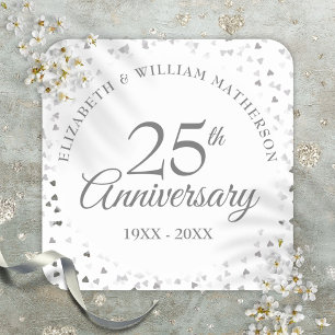 25th Wedding Anniversary Silver Hearts Confetti Square Sticker