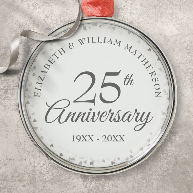 25th Wedding Anniversary Silver Hearts Metal Ornament (25th Wedding Anniversary Silver Hearts Metal Ornament)