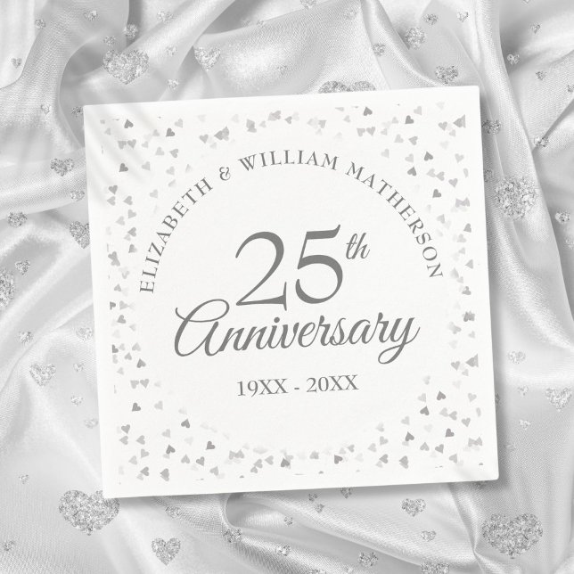 25th Wedding Anniversary Silver Hearts Napkin (25th Wedding Anniversary Silver Hearts Napkins)