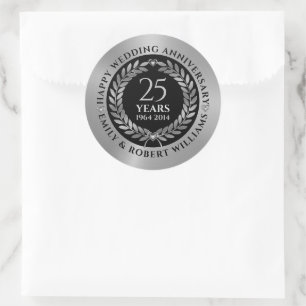 25th wedding anniversary silver laurel wreath classic round sticker