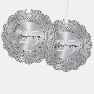25th Wedding Anniversary Silver Mandala Bling Tree Decoration Card