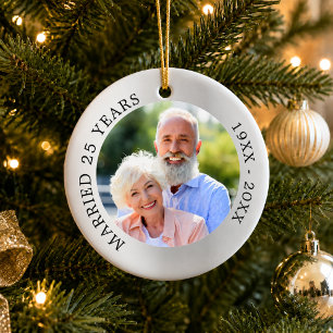 25th wedding anniversary silver photo ceramic ornament