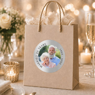 25th wedding anniversary silver photo classic round sticker