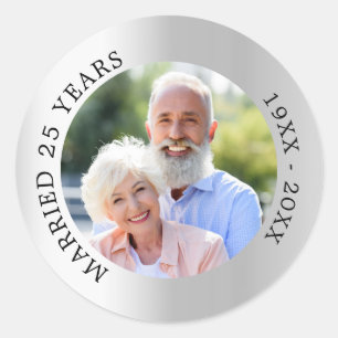 25th wedding anniversary silver photo classic round sticker