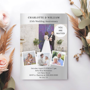 25th wedding anniversary silver photo collage invitation