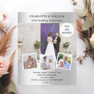 25th wedding anniversary silver photo invitation