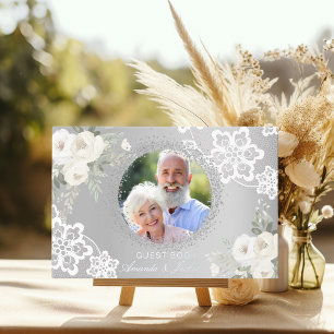 25th Wedding Anniversary silver photo lace floral Guest Book
