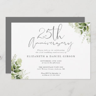 25th Wedding Anniversary Silver Script Floral Invitation