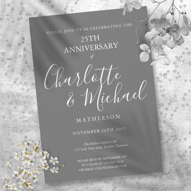 25th Wedding Anniversary Silver Script Signature Invitation (25th Wedding Anniversary Silver Script Signature Invitation)